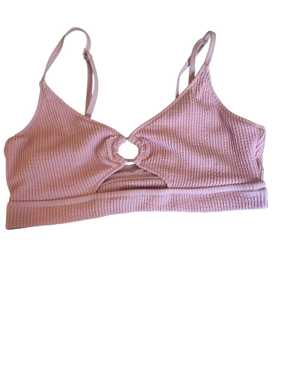 Pink Textured Ring-Front swim top